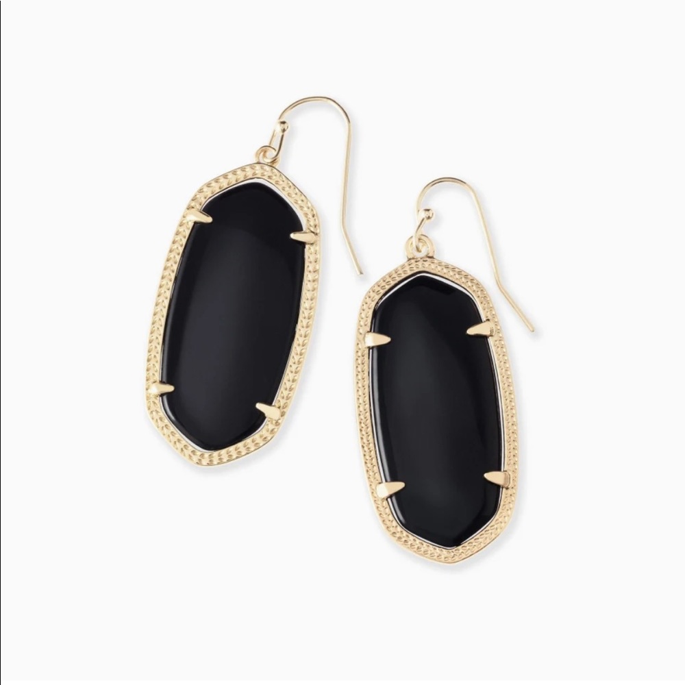 NWT Kendra Scott Elle Gold Drop Earrings In Black Opaque Glass